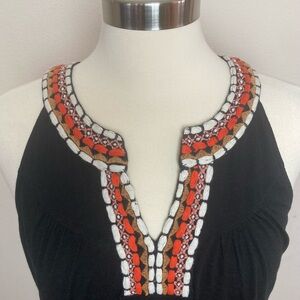 Lucky Brand Black Boho Sleeveless Top with Embroidered Neckline Sz L
